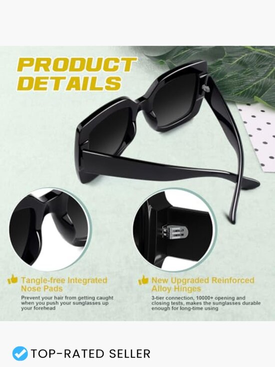 Oversized Square Frame Sunglasses Retro Vintage Trendy Shades UV400 Protection main image 4